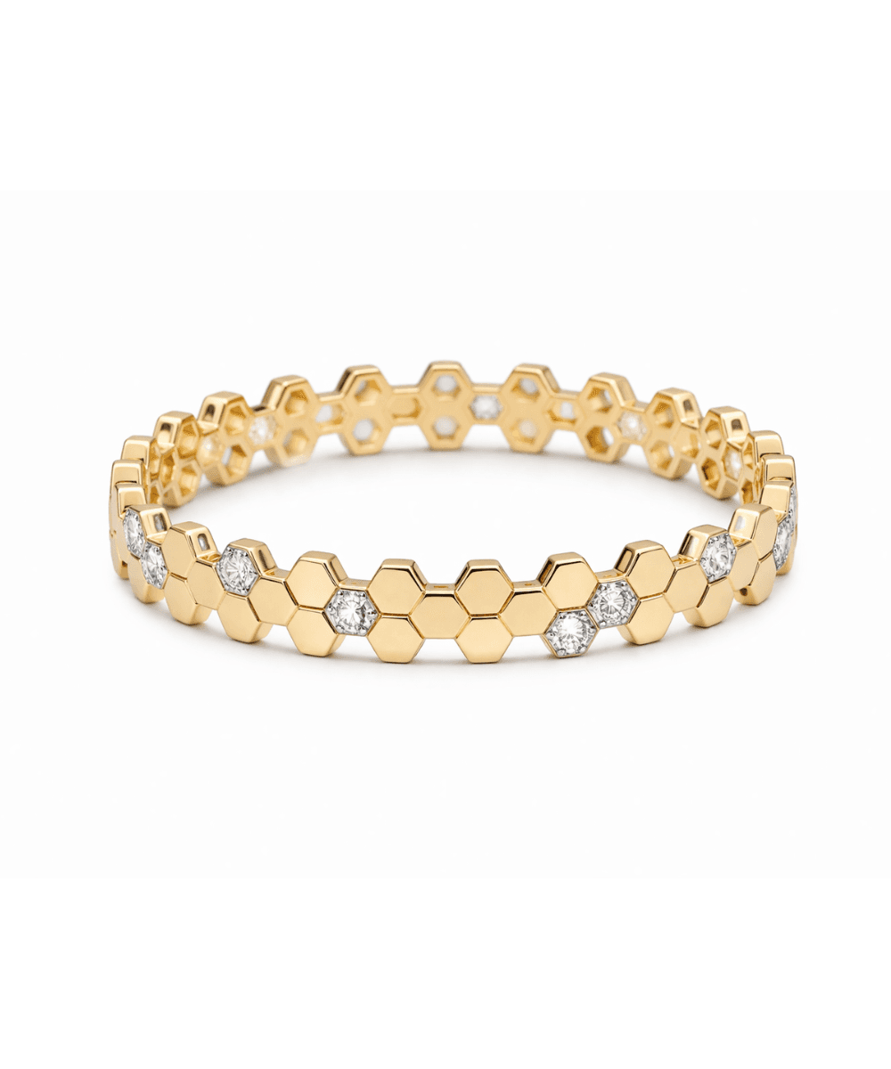 Gold Hexagon Diamond Bangle