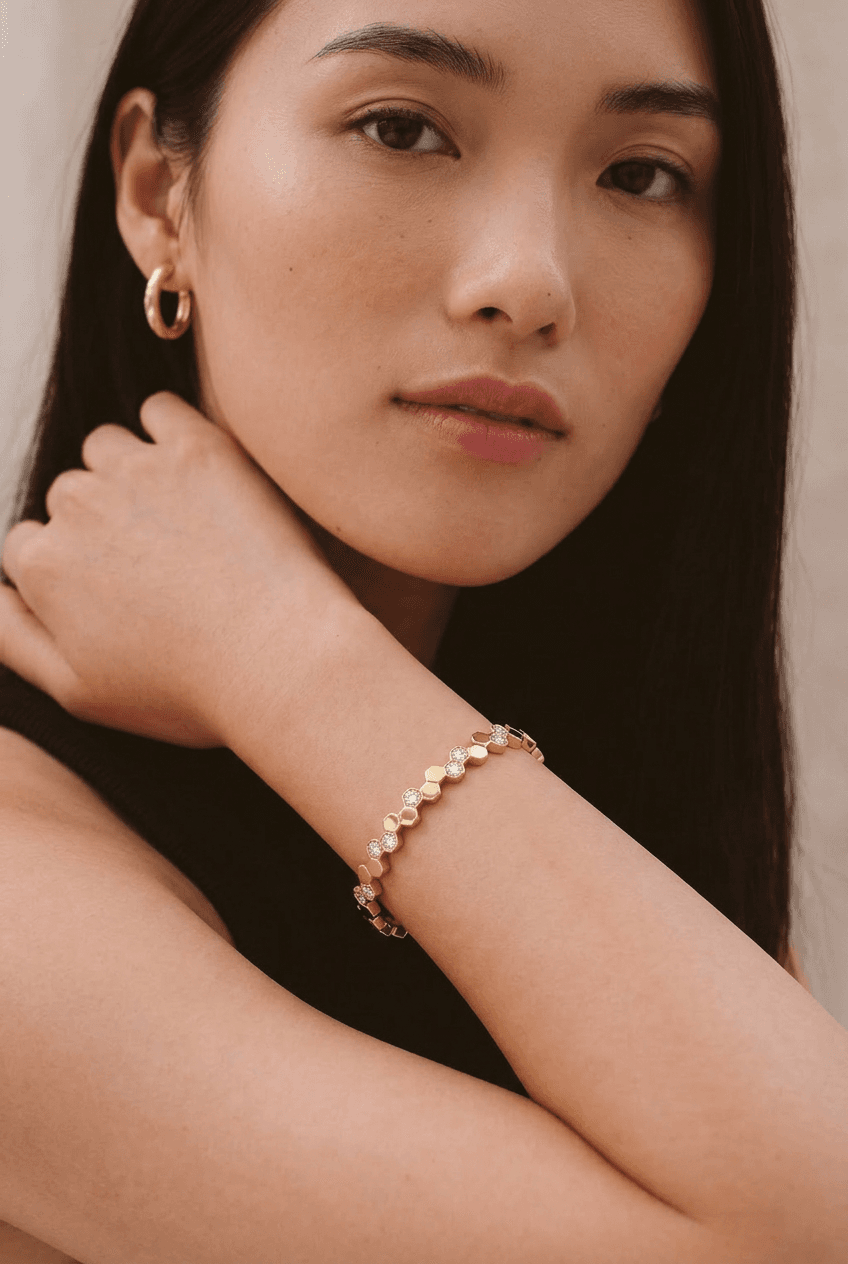 Gold Hexagon Diamond Bangle thumbnail 2