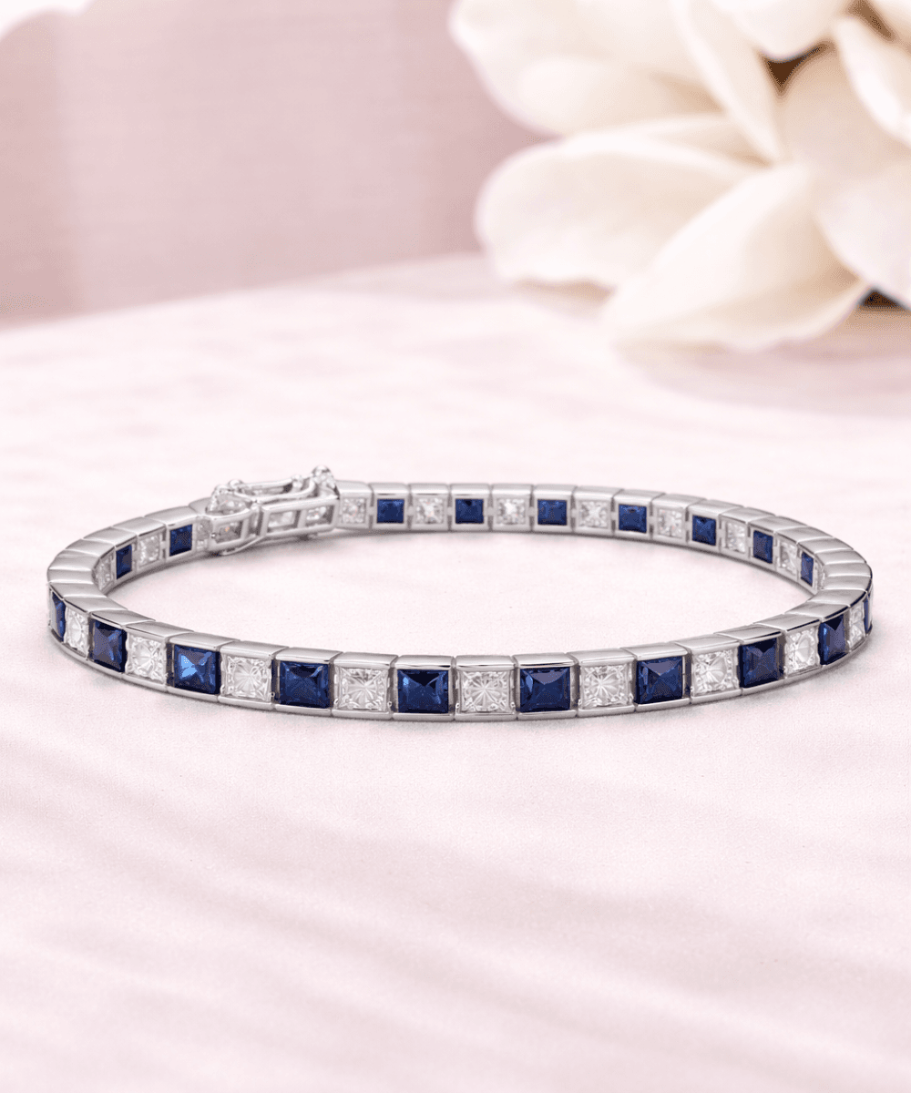 Blue and White Princess Cut Bracelet thumbnail 3