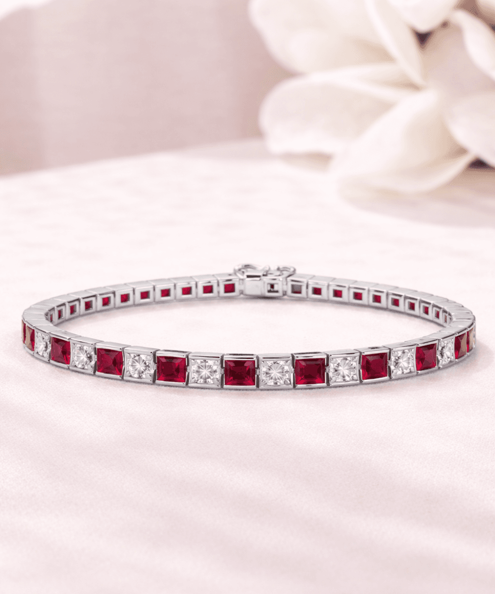 Ruby Red and White Princess Cut Bracelet thumbnail 3
