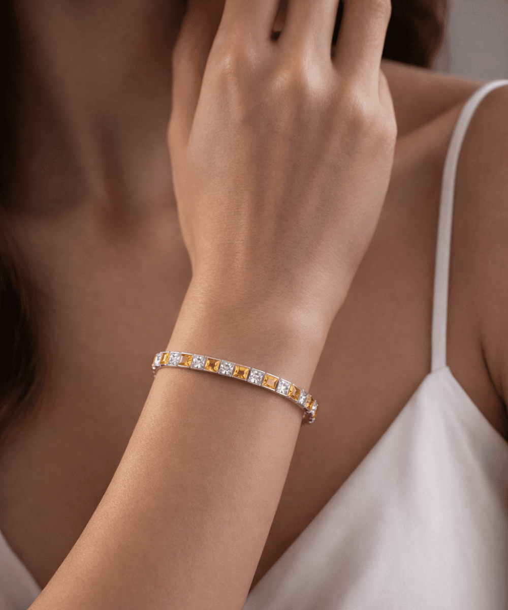 Yellow & White Diamond Princess Cut Bracelet thumbnail 2