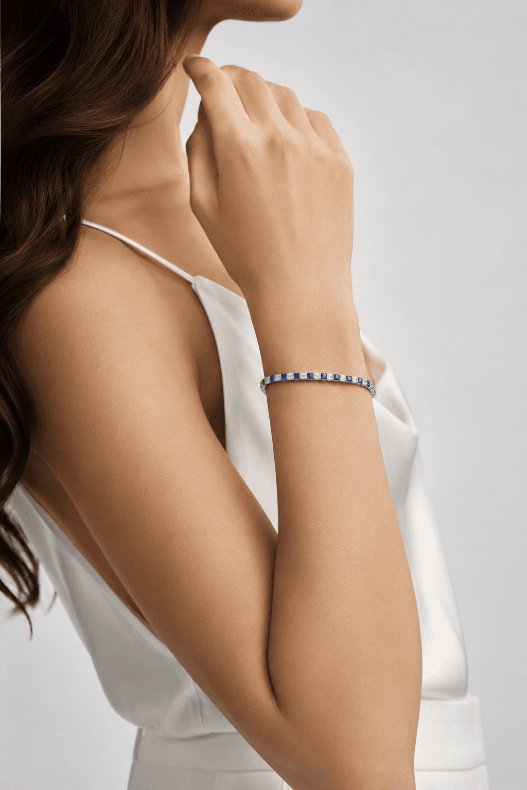 Blue and White Princess Cut Bracelet