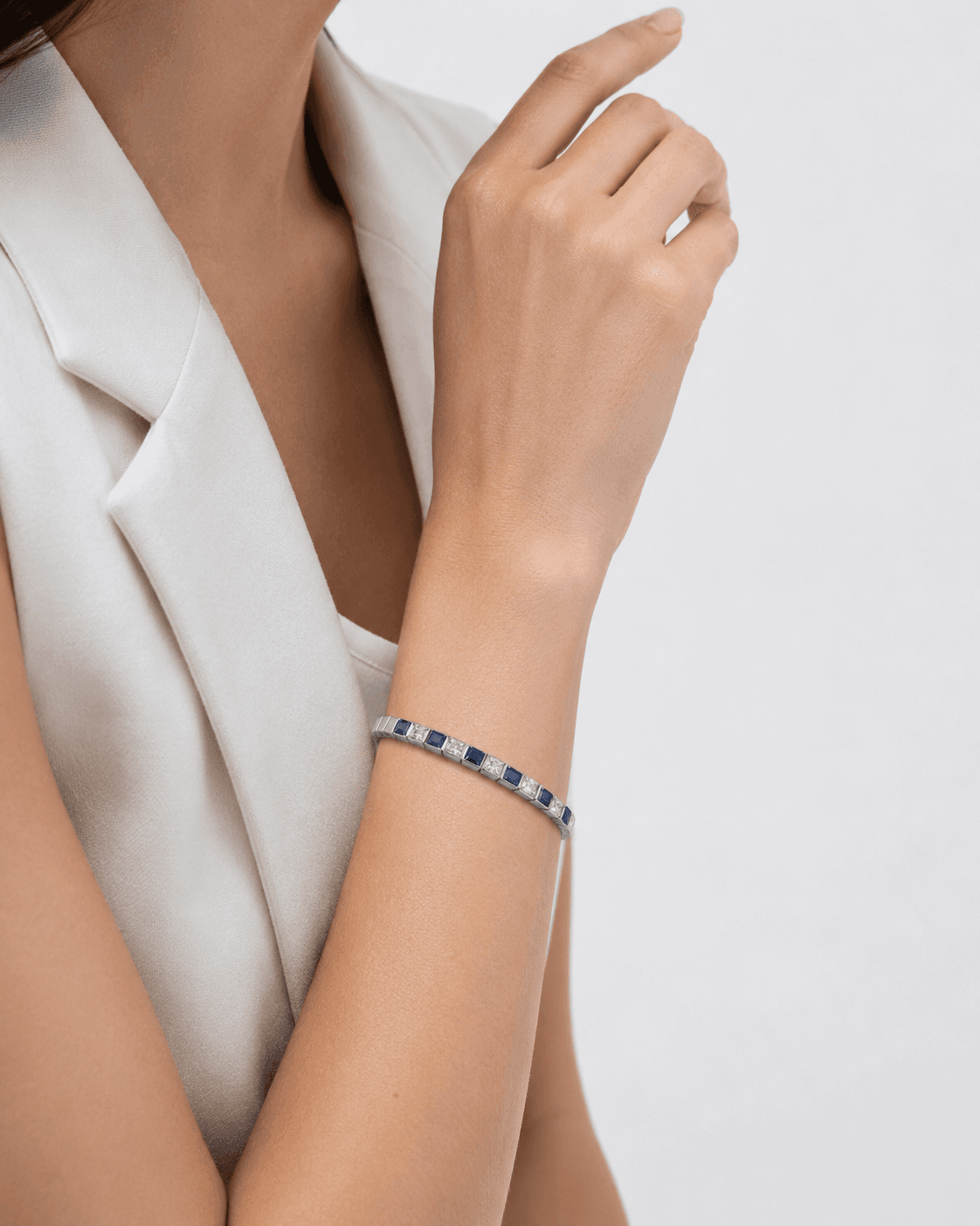 Blue and White Princess Cut Bracelet alternate view