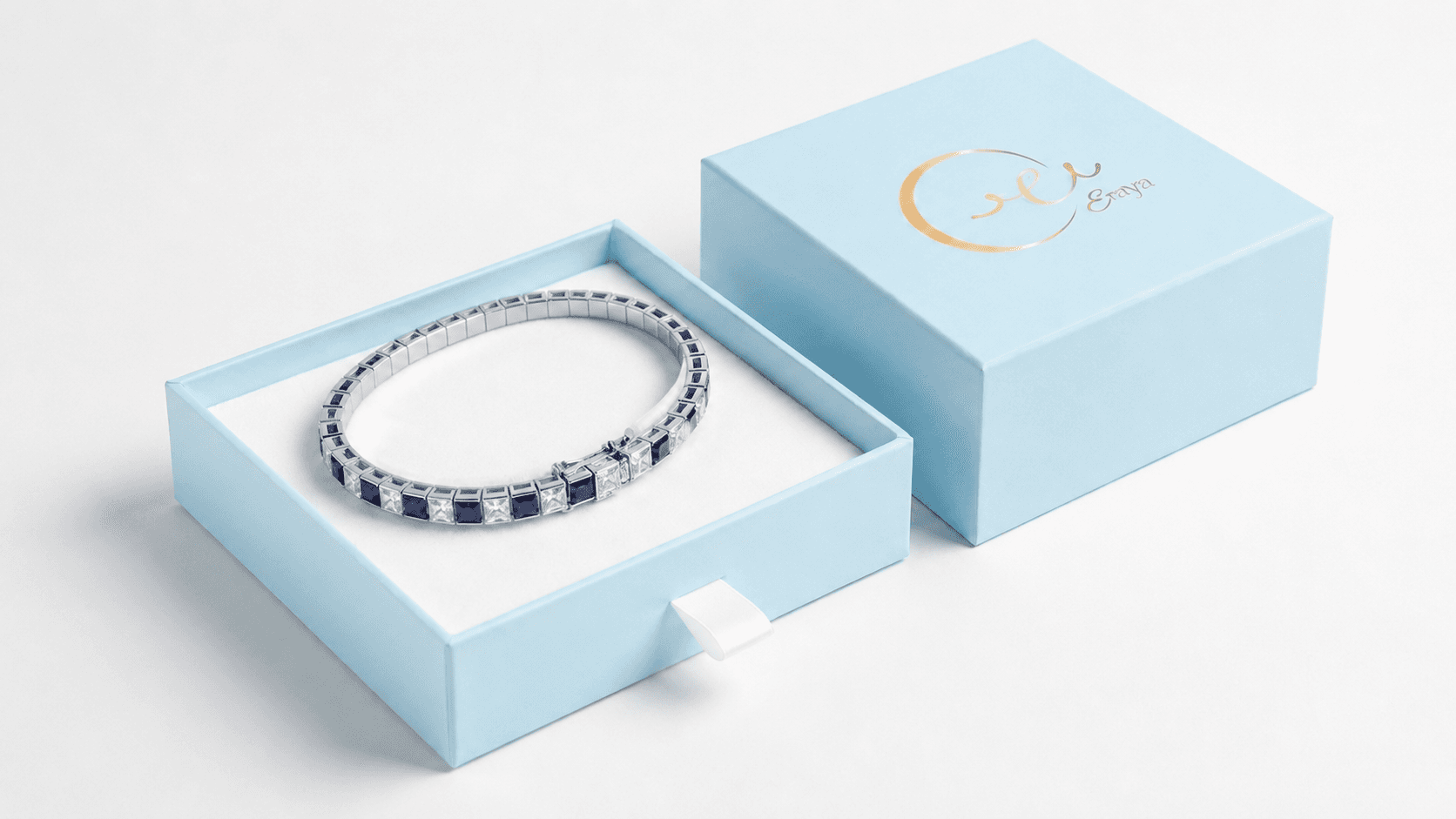 Blue and White Princess Cut Bracelet thumbnail 4