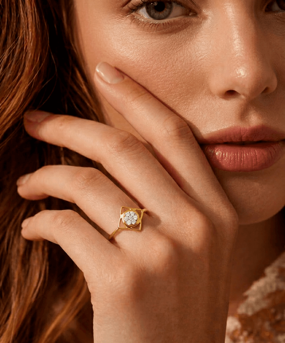 Golden Halo Frame Diamond Ring thumbnail 2