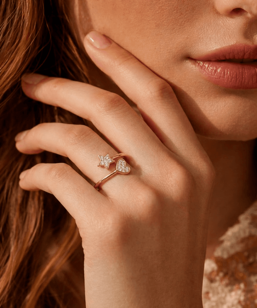Golden Star & Heart Open Ring thumbnail 2