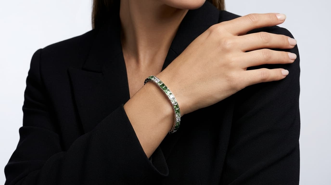 Green and White Stone Tennis Bracelet