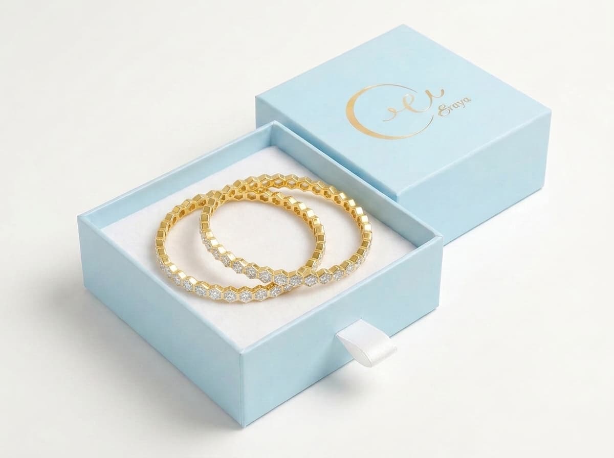 Hexagon White Stone Bangles - Pair thumbnail 5