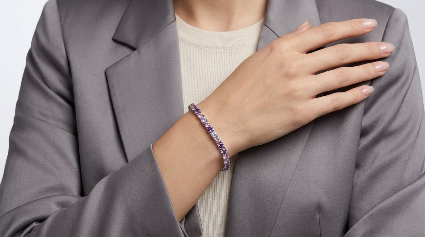 Lavender and Lilac Round Diamond Tennis Bracelet alternate view