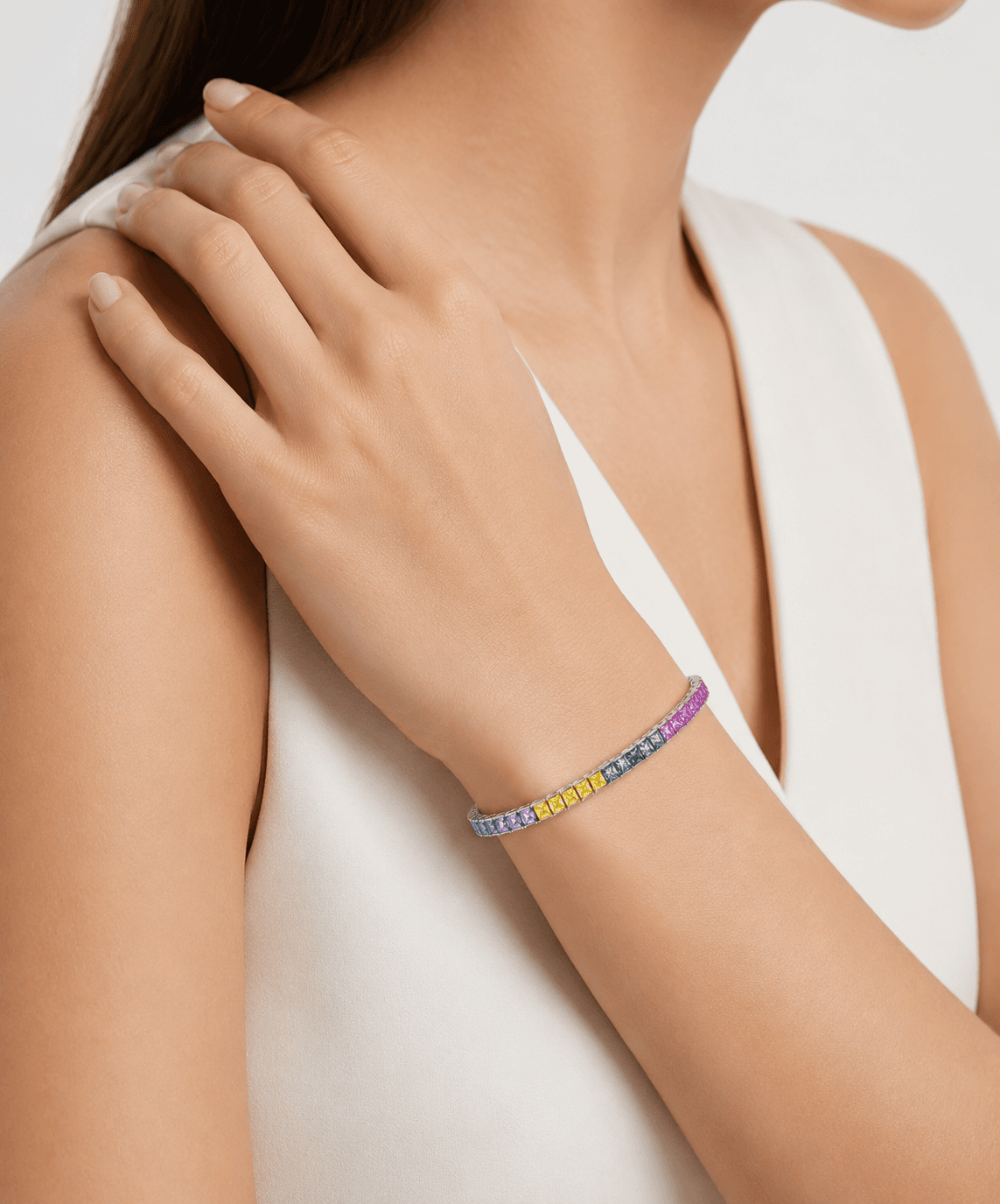 Pastel Rainbow Stone Tennis Bracelet alternate view