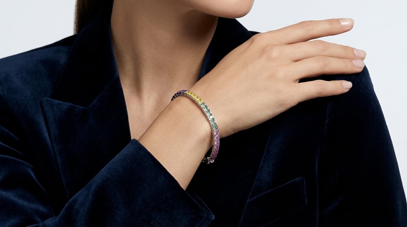 Pastel Rainbow Stone Tennis Bracelet thumbnail 4