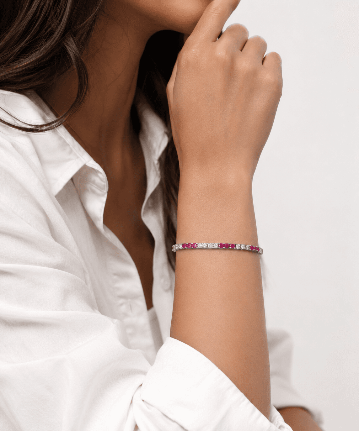 Pink and White Round Diamond Tennis Bracelet