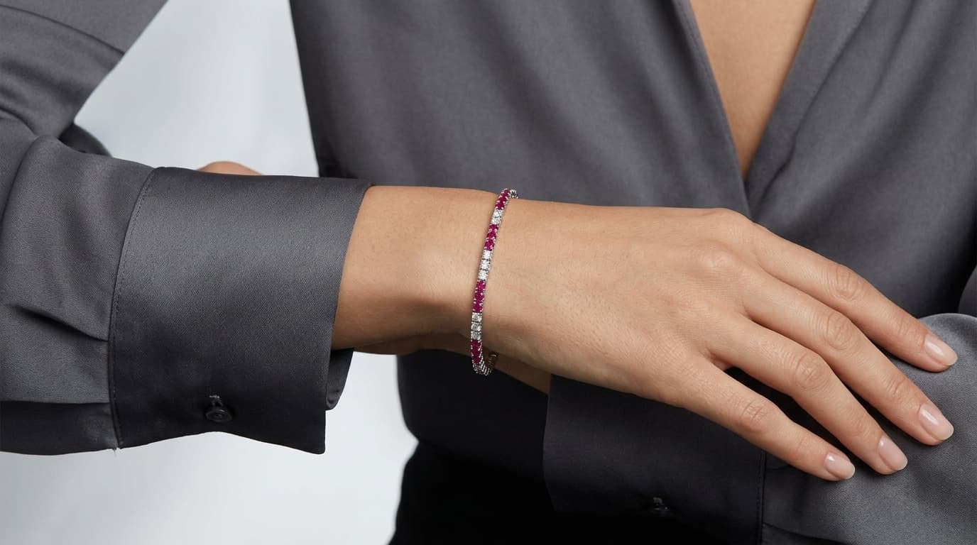 Pink and White Round Diamond Tennis Bracelet alternate view