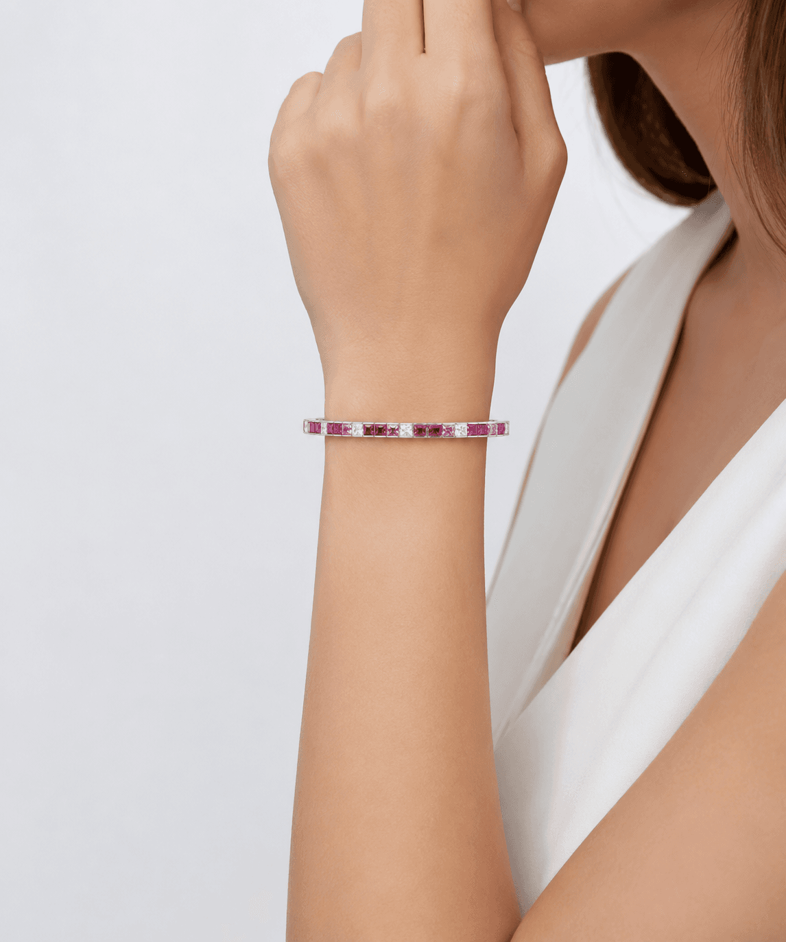 Pink and White Stone Tennis Bracelet