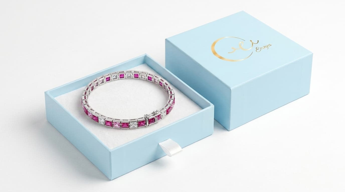Pink and White Stone Tennis Bracelet thumbnail 2