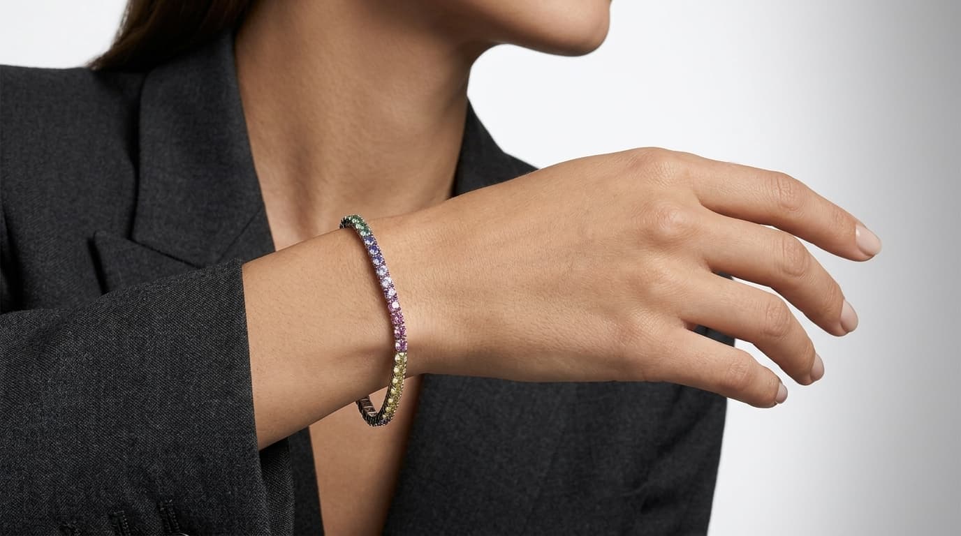Pink Purple Yellow Round Stone Bracelet thumbnail 4