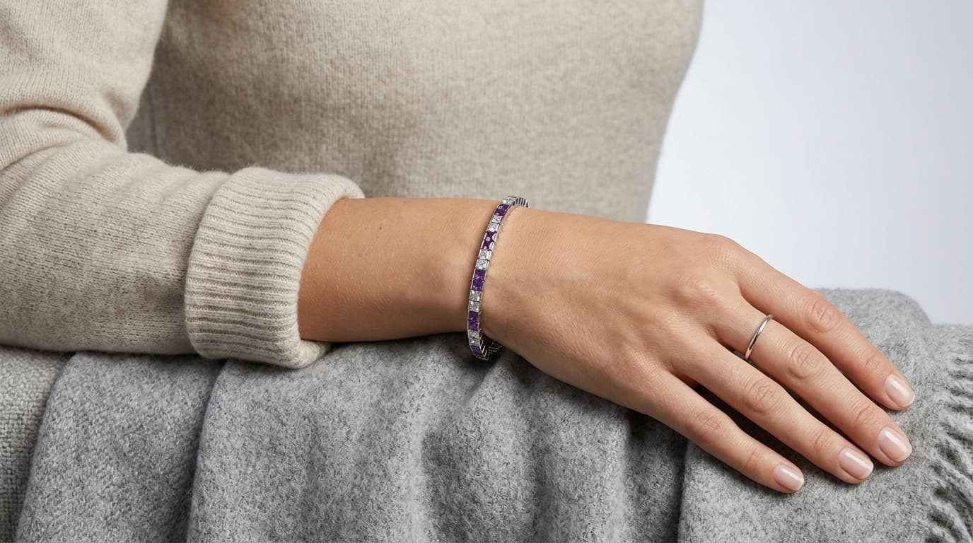 Purple and White Princess Cut Bracelet