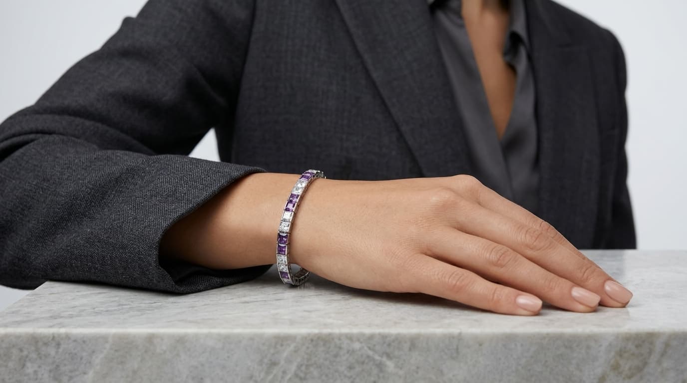 Purple and White Princess Cut Bracelet thumbnail 4