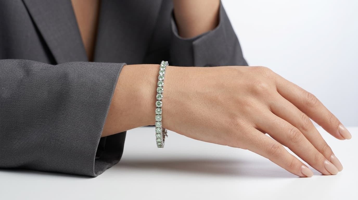 Round Cut Mint Green Tennis Bracelet thumbnail 4