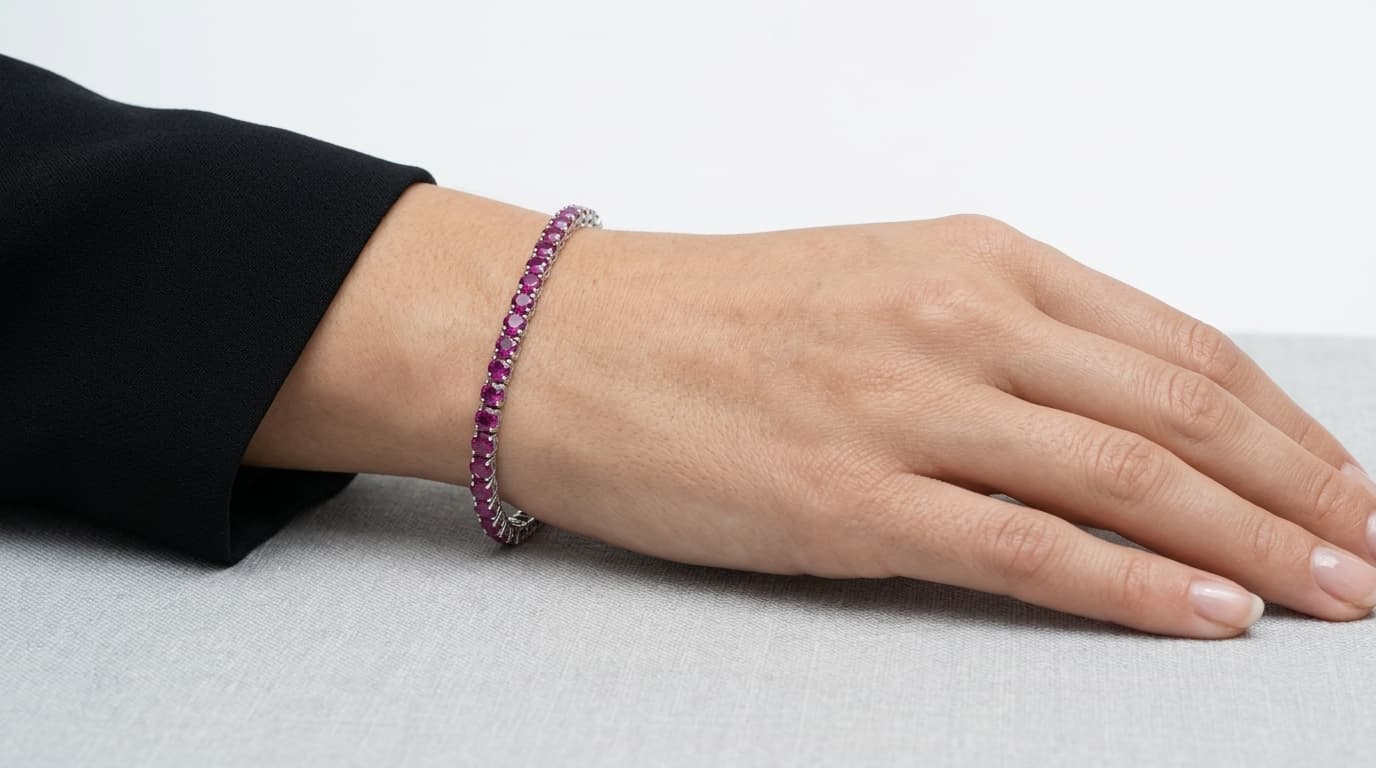 Ruby Pink Round Diamond Tennis Bracelet