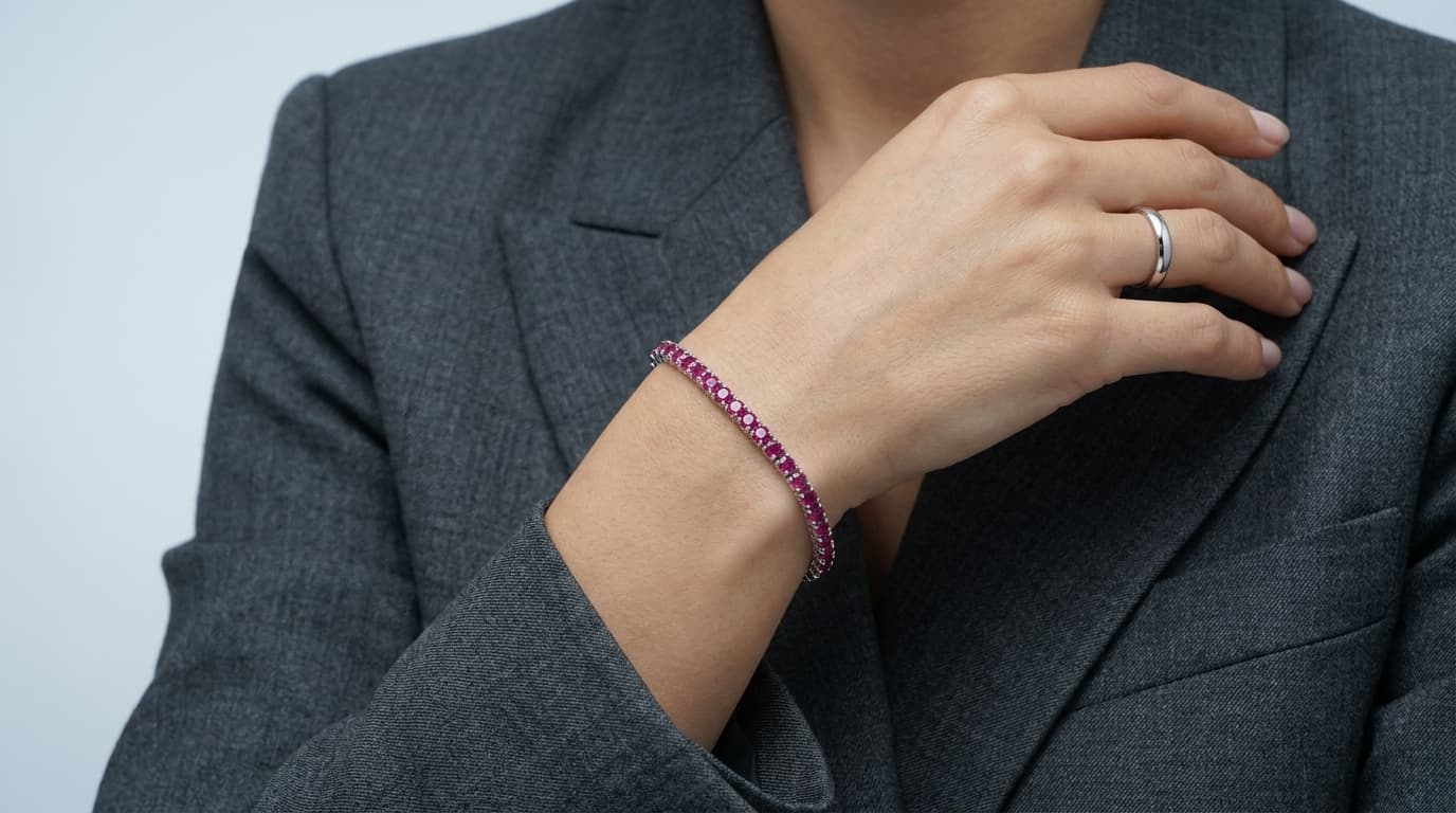Ruby Pink Round Diamond Tennis Bracelet thumbnail 4
