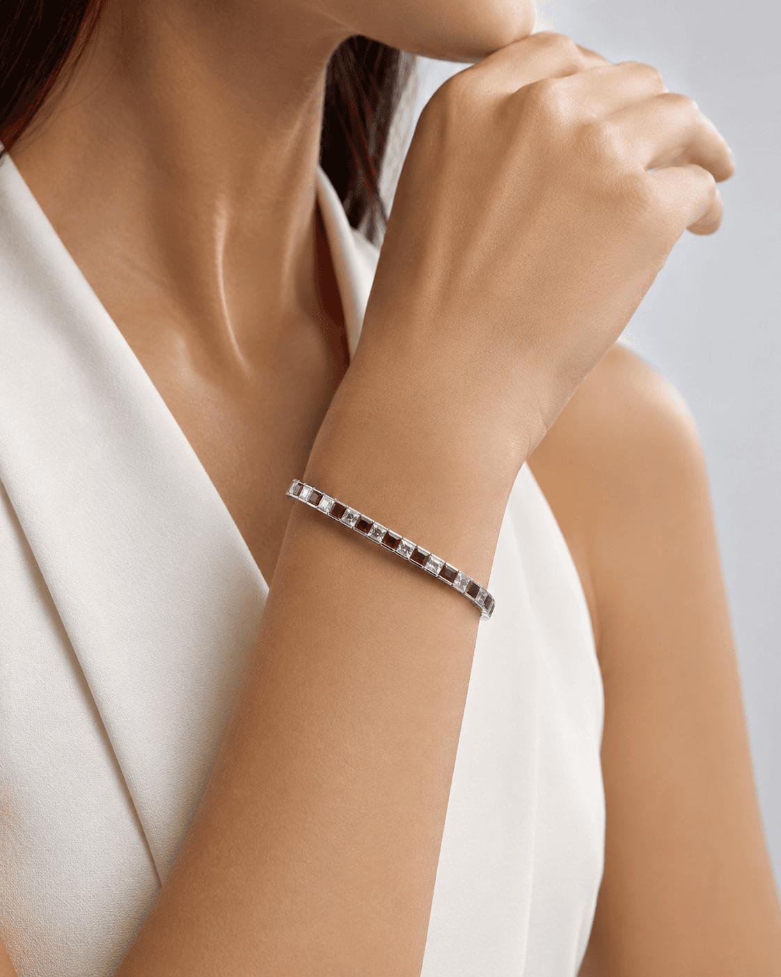 Ruby Red and White Princess Cut Bracelet