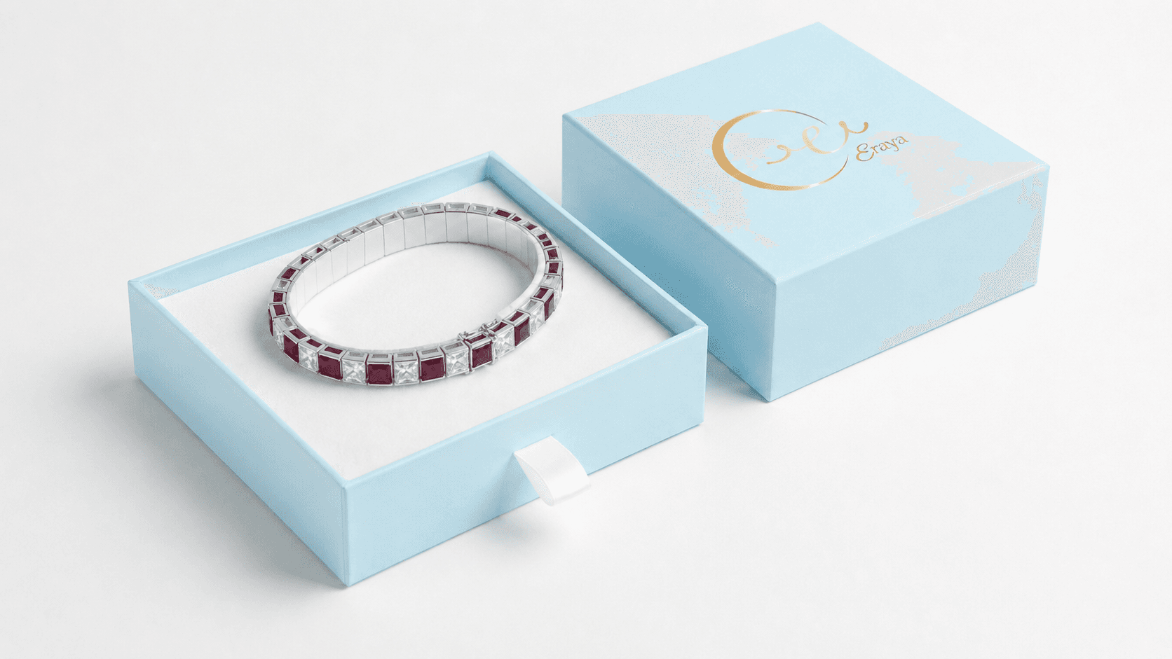 Ruby Red and White Princess Cut Bracelet alternate view