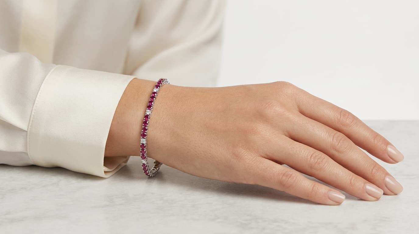 Ruby Red and White Tennis Bracelet thumbnail 4