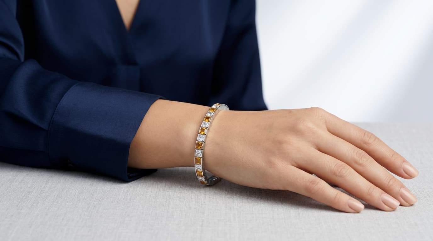 Yellow & White Diamond Princess Cut Bracelet