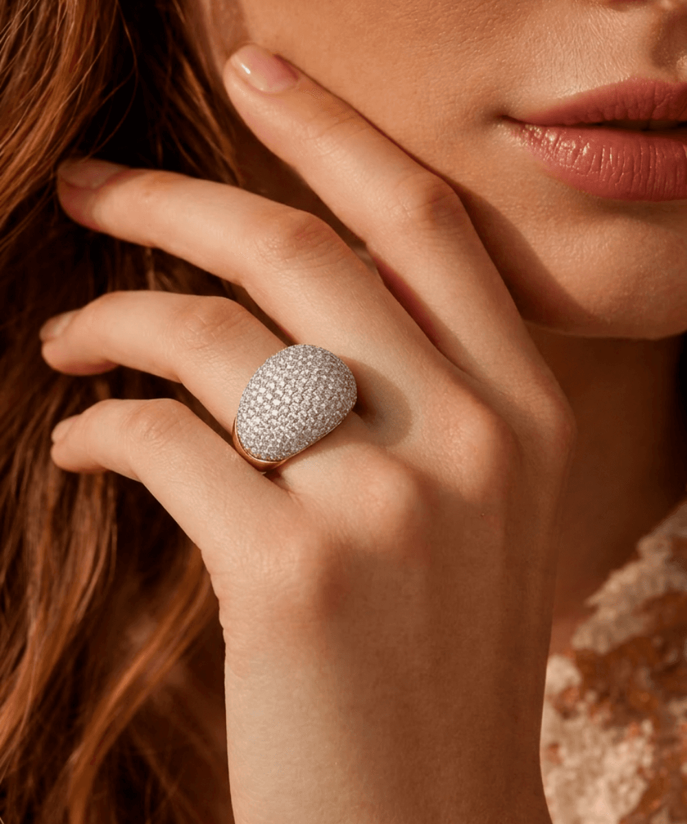 Golden Pave Dome Statement Ring thumbnail 2
