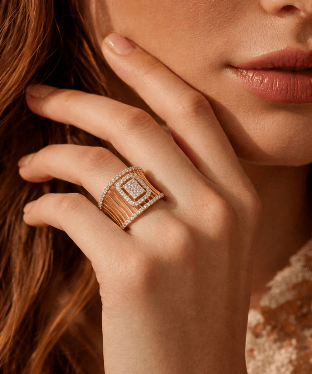 Golden Regal Embellished Frame Ring thumbnail 2