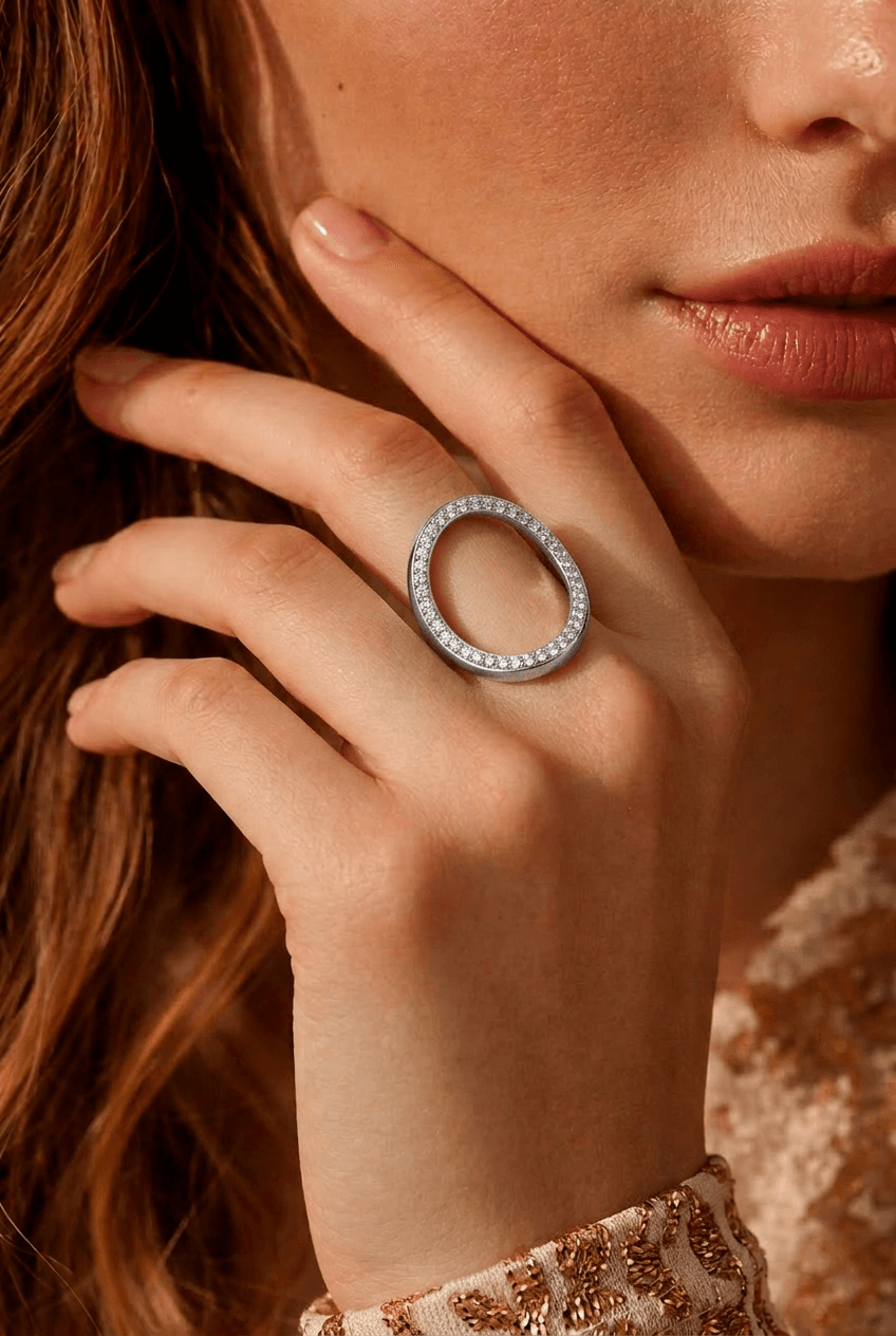 Silver Dual Halo Statement Ring alternate view
