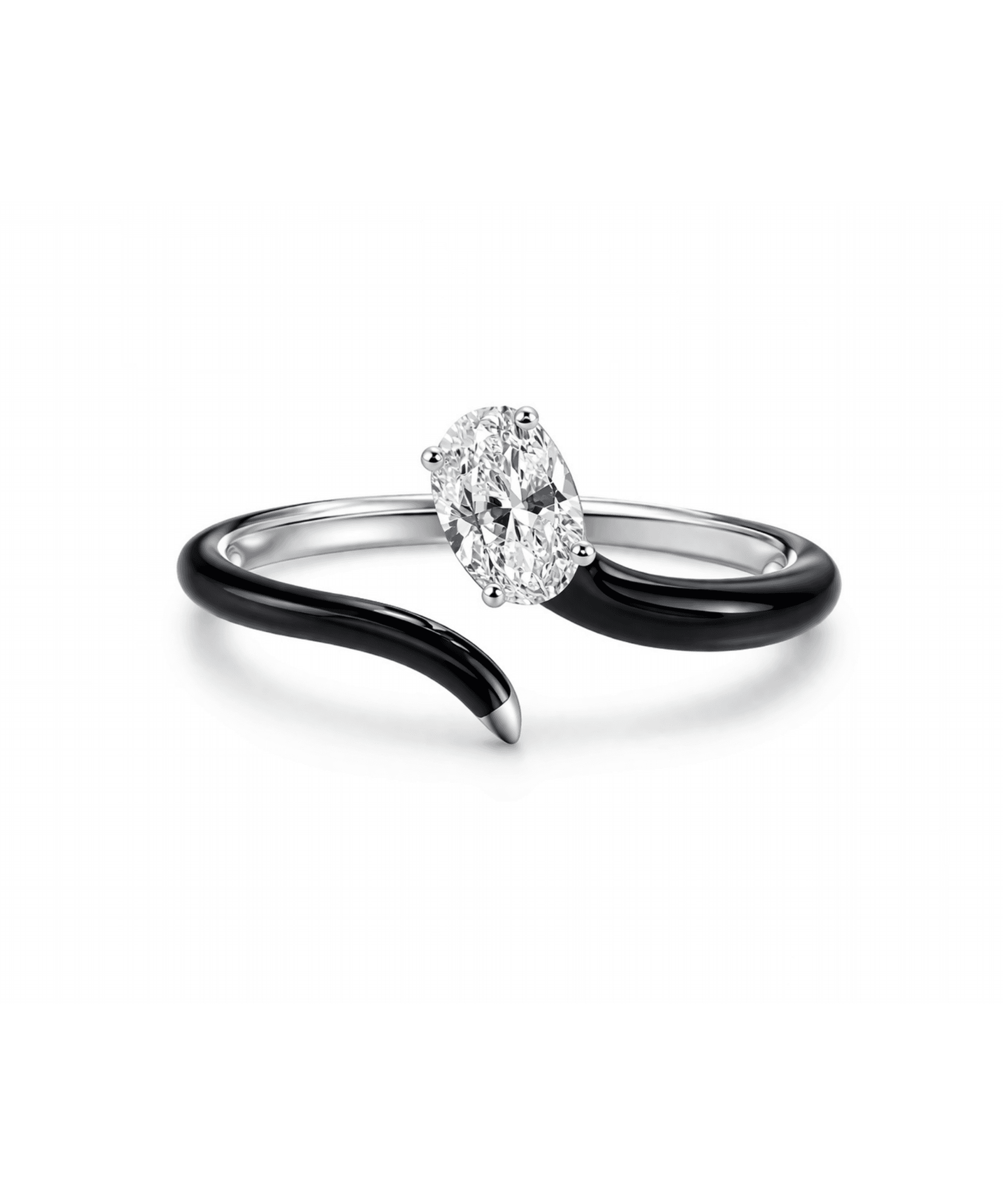 Black Enamel Oval Solitaire Open Ring