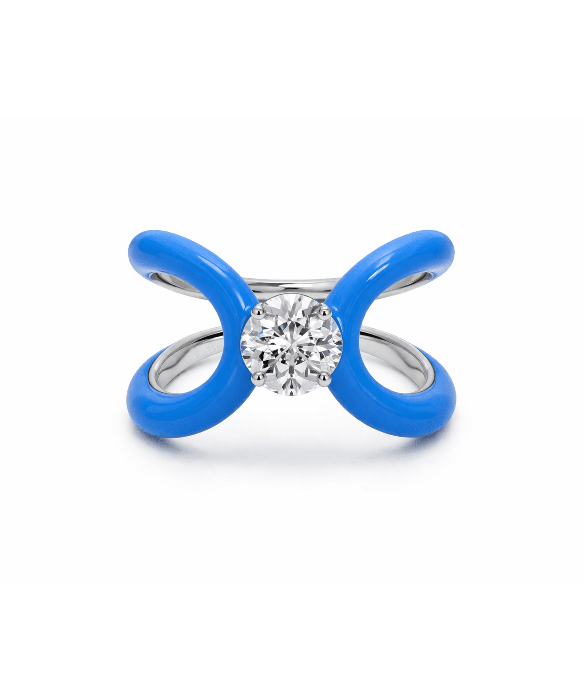 Blue Enamel Solitaire Open Ring