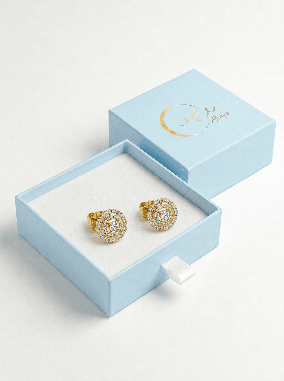 Diamond Halo Circle Stud Earrings thumbnail 4