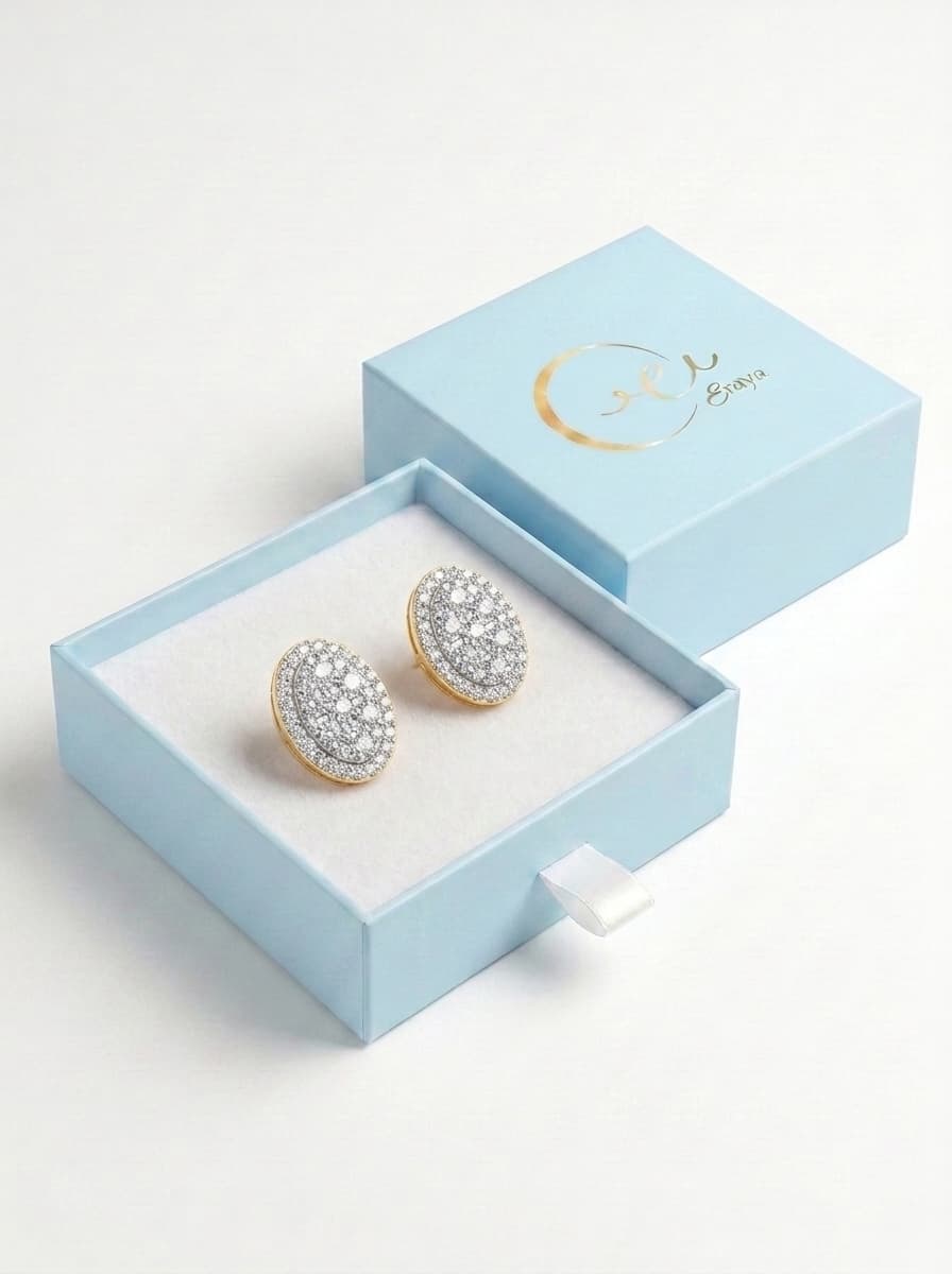 Diamond Oval Stud Earrings thumbnail 4