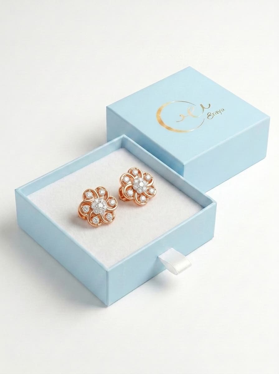Floral Diamond Stud Earrings thumbnail 3