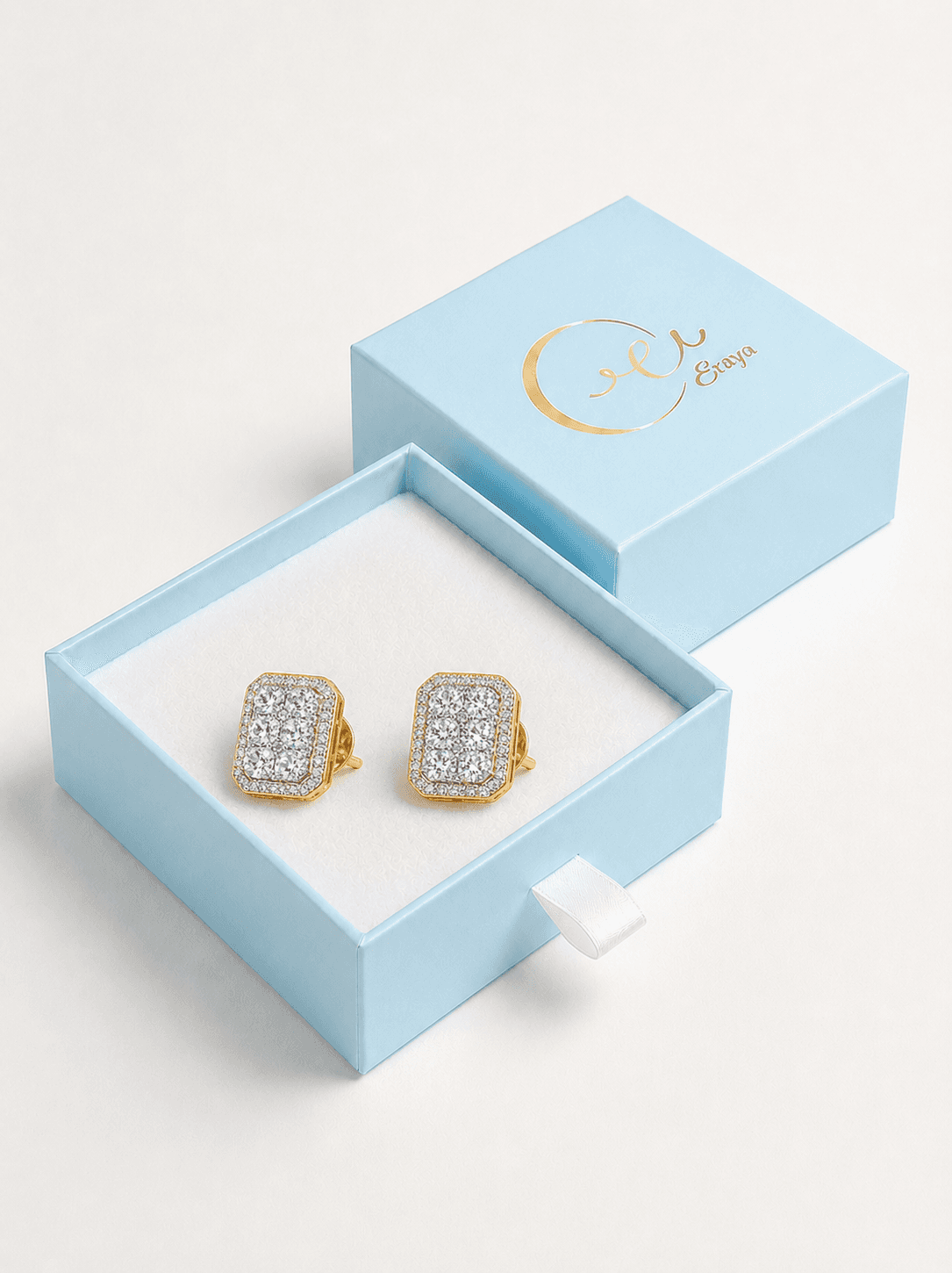 Rectangle Halo Stud Earrings thumbnail 5