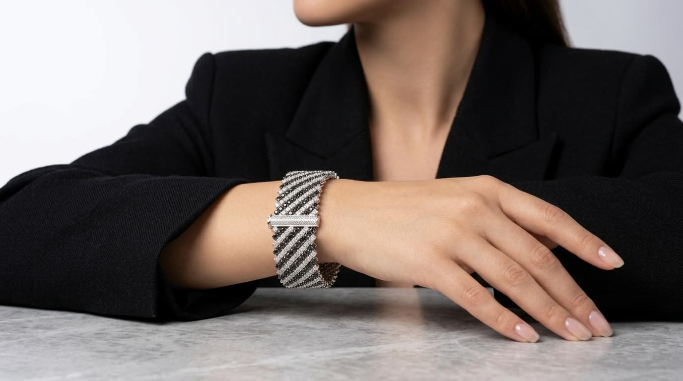 Black and White Multi Row Diamond Bracelet thumbnail 2