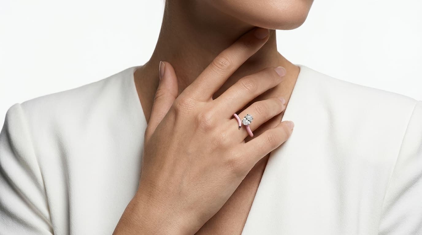 Enamel Oval Solitaire Open Ring alternate view