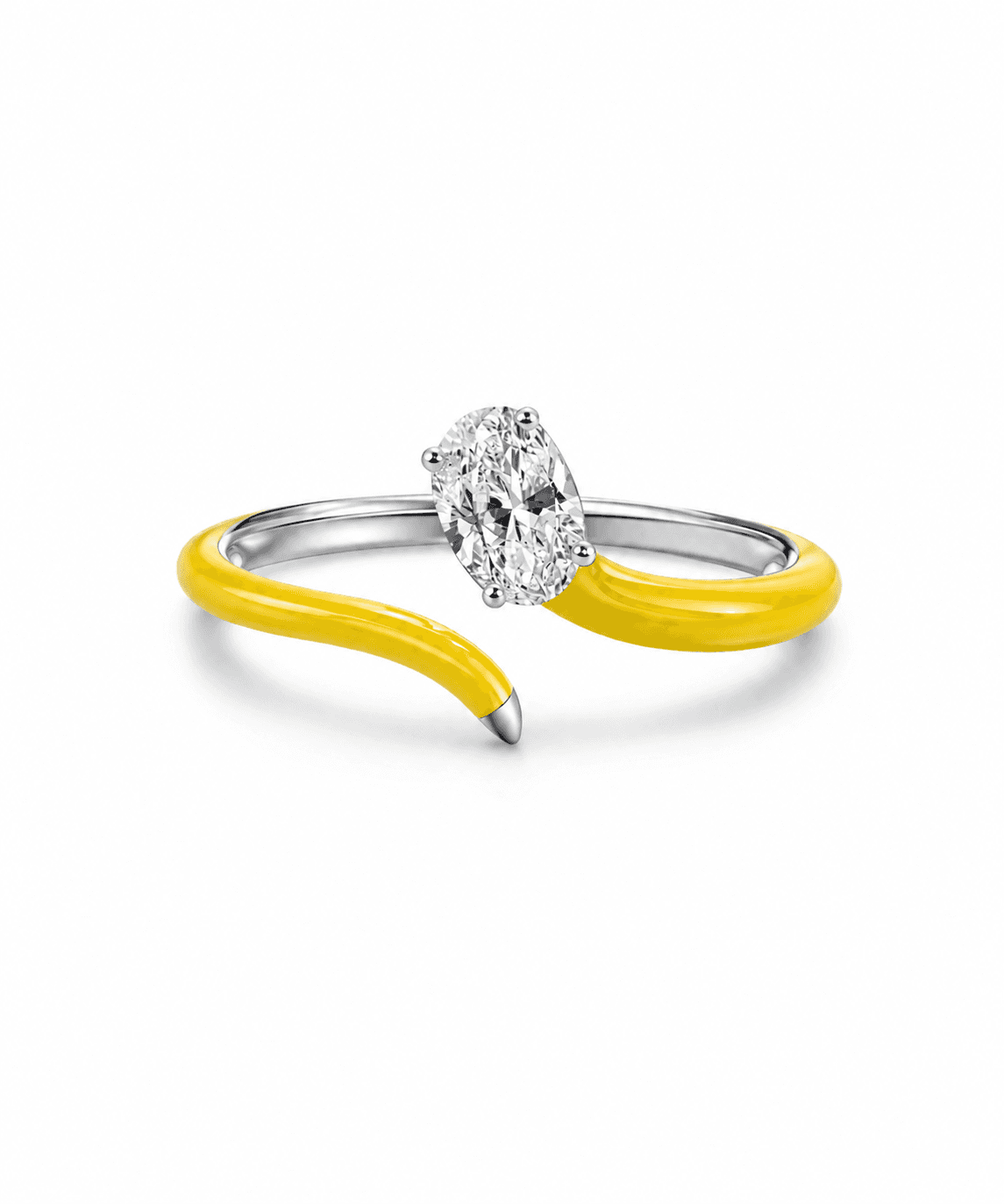 Enamel Oval Solitaire Open Ring