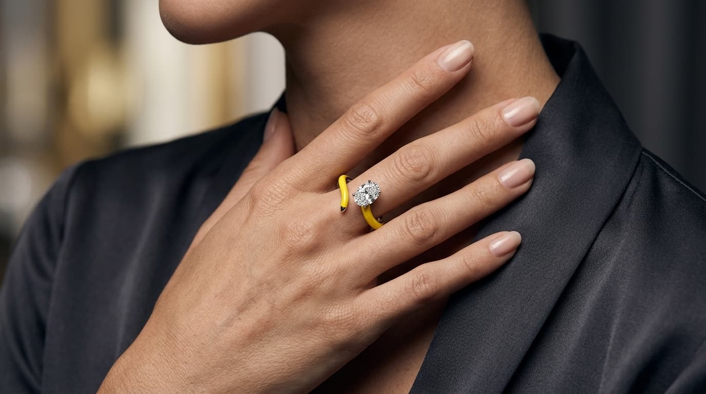 Enamel Oval Solitaire Open Ring alternate view