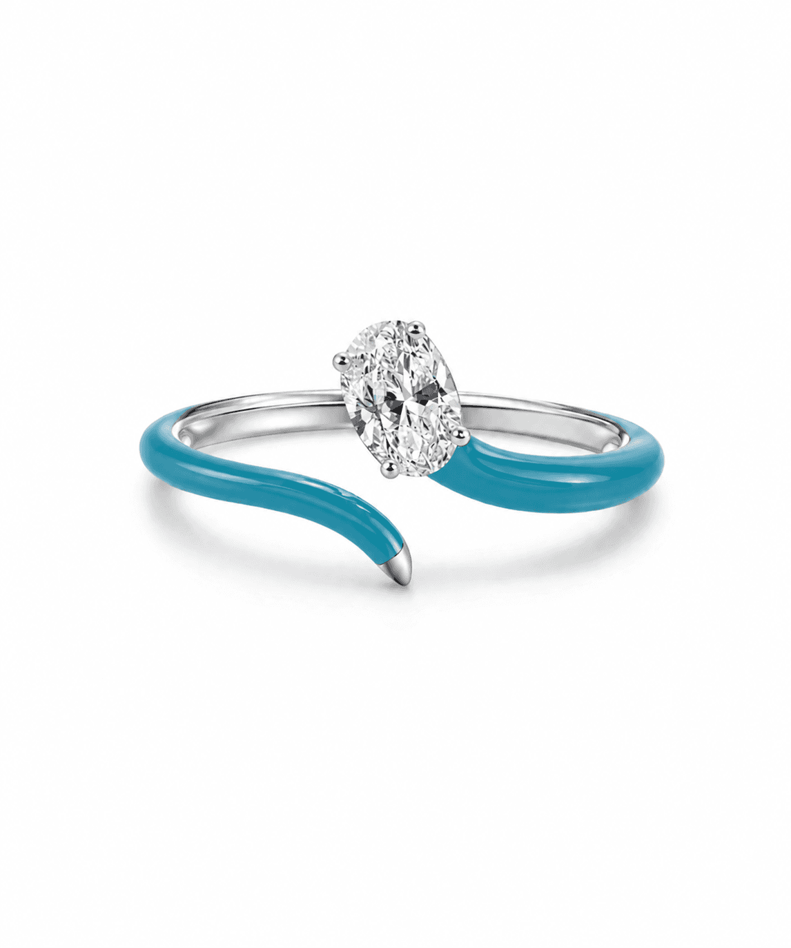 Enamel Oval Solitaire Open Ring