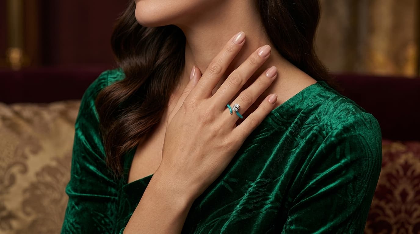 Enamel Oval Solitaire Open Ring alternate view