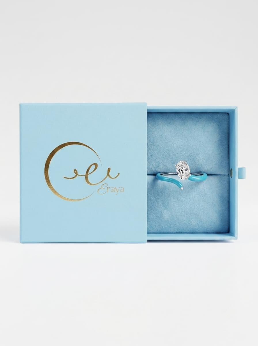 Enamel Oval Solitaire Open Ring thumbnail 3
