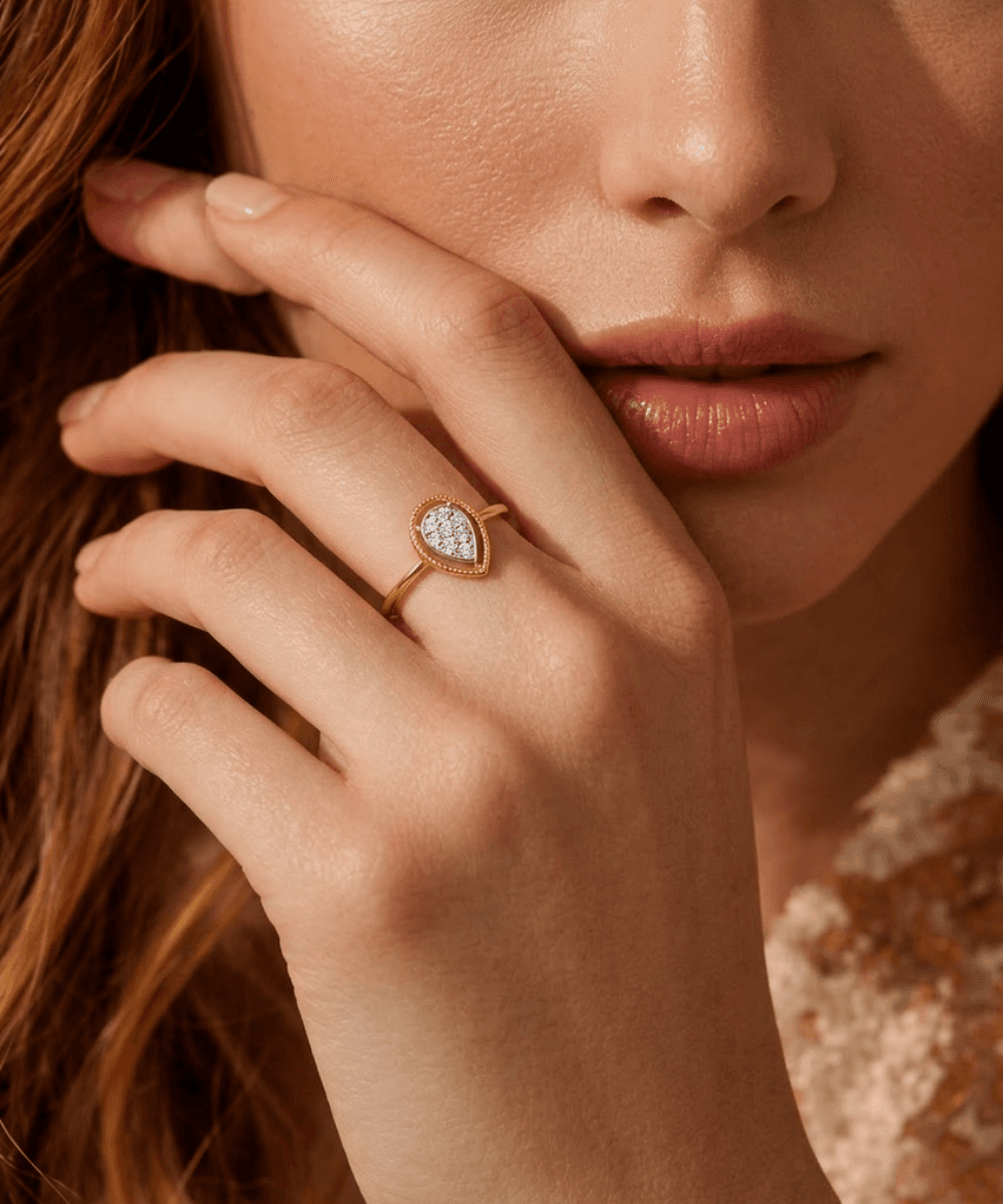 Golden Teardrop Halo Ring thumbnail 2