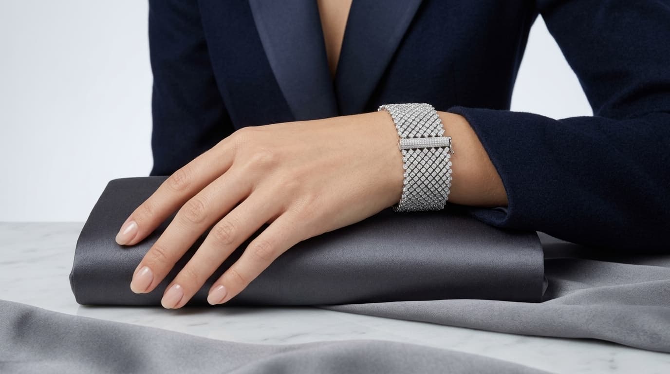 Wide Multi Row Diamond Statement Bracelet
