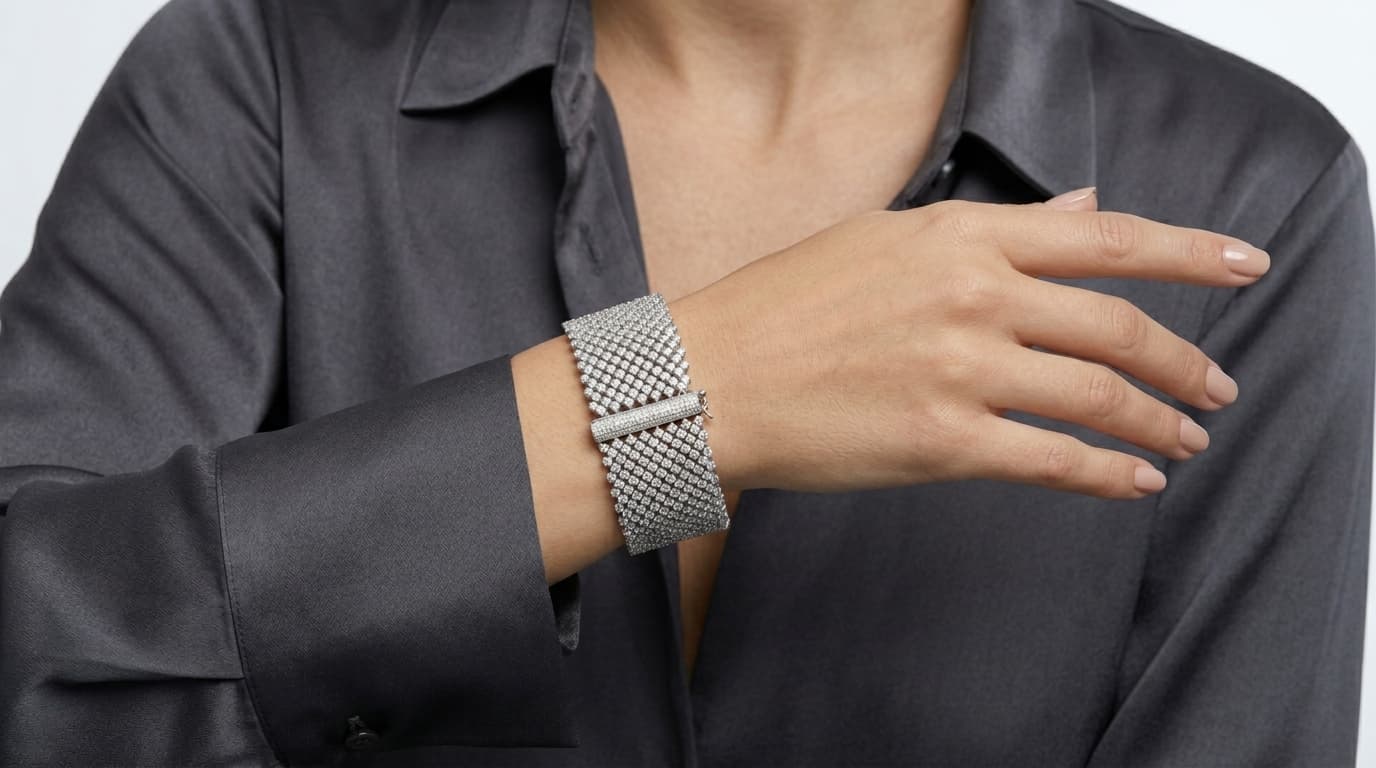 Wide Multi Row Diamond Statement Bracelet alternate view