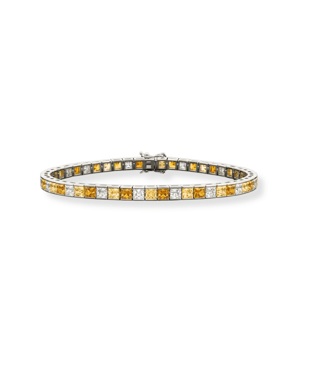 Princess Cut Yellow Light Yellow and White Diamond Bracelet