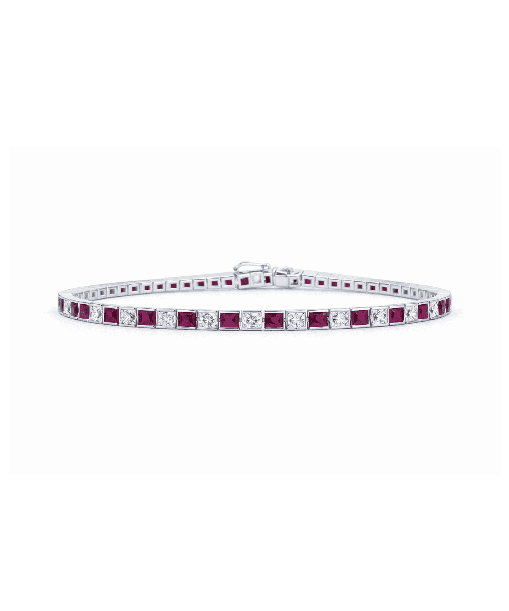 Ruby Red and White Princess Cut Bracelet